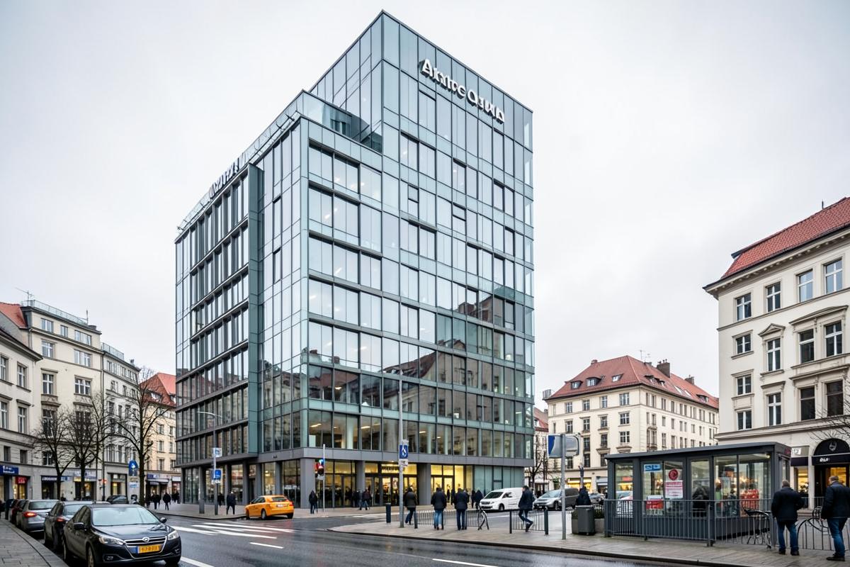 Szklany biurowiec w centrum miasta
